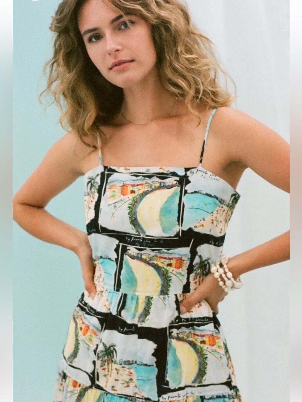 R. G. Kane Scenic Postcard Tiered Midi Dress, Medium
